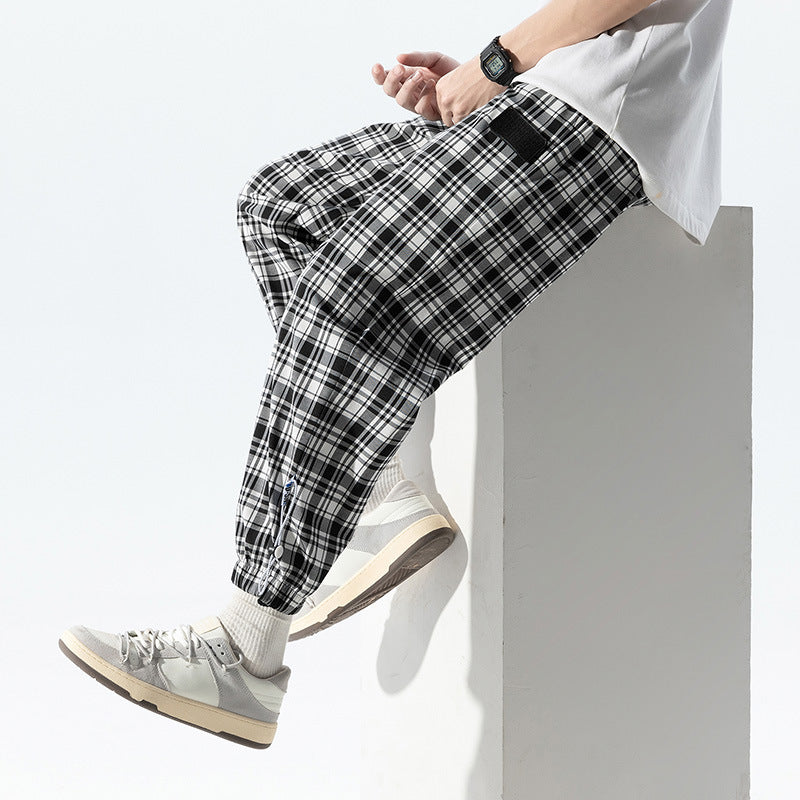 Black And White Plaid Pants Men And Women Hong Kong Style Japanese Checkered