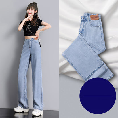 High Waist Jeans Women Summer Straight Leg Tencel Small Wide Leg Pants Ice Silk Women Pants