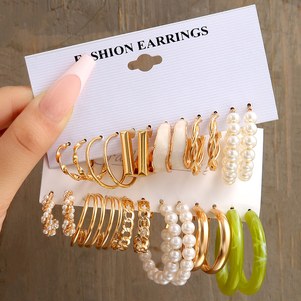 Creative Retro Geometric Pearl Earrings Set