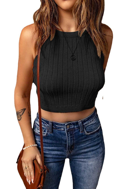 Women's Pure Color Halter Knitted Vest Slim Top