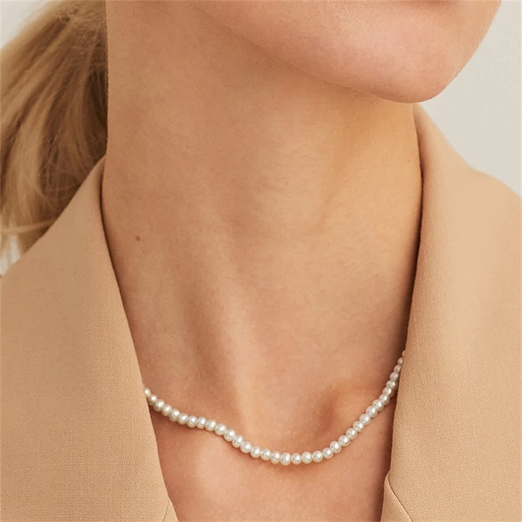 Imitation Perle Plaqué 14k Or Clavicule Chaîne Simple Collier De Perles De Haute Qualité Pour Les Femmes