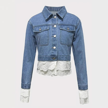 Lace Stitching Fashion Denim Jacket