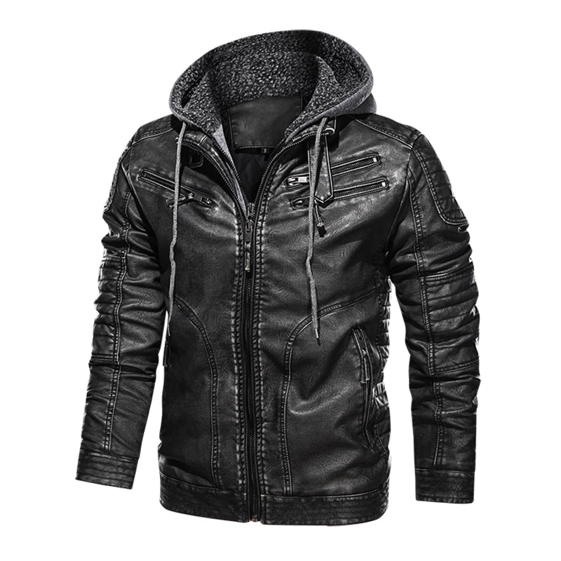 Chaqueta de cuero para hombre Chaquetas de cuero para hombre con capucha de motorista y motorista