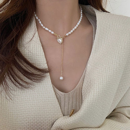 Collar de concha de corazón de perla natural suave francesa para mujer