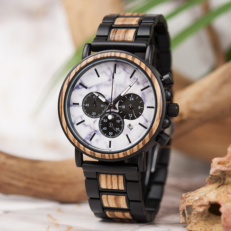 Reloj luminoso de madera para hombres jóvenes literarios transfronterizos multifuncionales