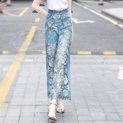 Patchwork Denim Draping Pants For Women