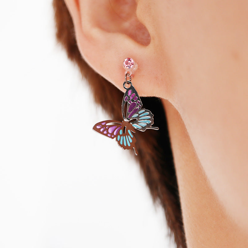 Asymmetric Butterfly Oil Dripping Enamel Resin Ear Clip