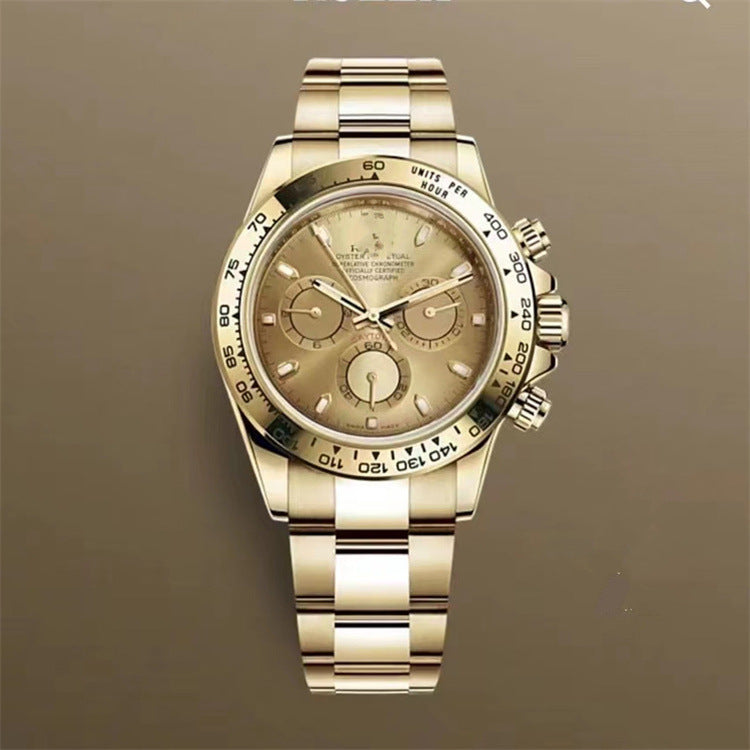 Popular Daytona, reloj mecánico de tres ojos y seis agujas, correa de acero para hombre, reloj de correa de cuarzo multifuncional