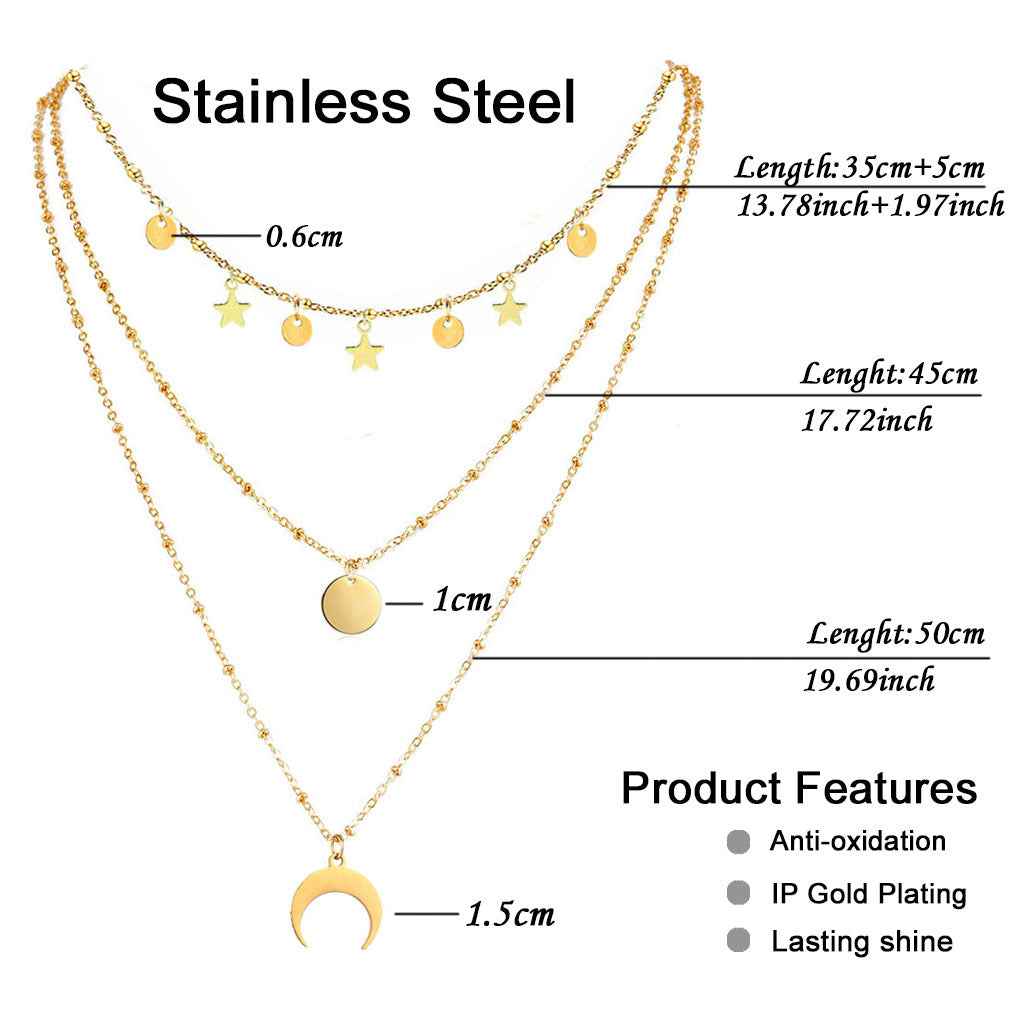 Borla de moda europea y americana Nuevo collar de lentejuelas de estrella de acero inoxidable de 3 capas