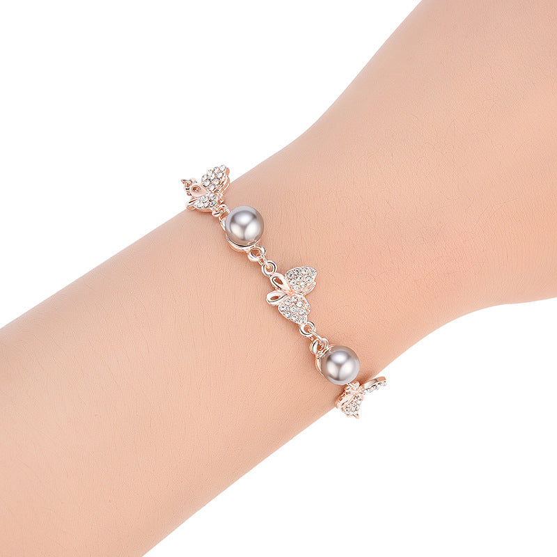 Bracelet Alliage Avec Strass Et Perles Points