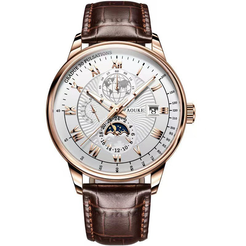 Montre en Cuir Véritable pour Homme Calendrier Lumineux Quartz