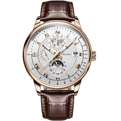 Montre en Cuir Véritable pour Homme Calendrier Lumineux Quartz