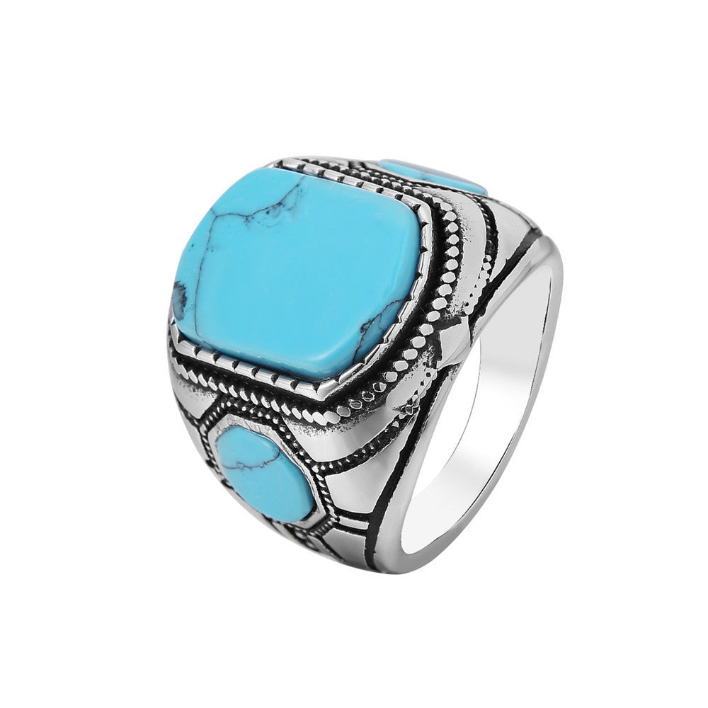 Vintage Turquoise Men's Titanium Steel Ring