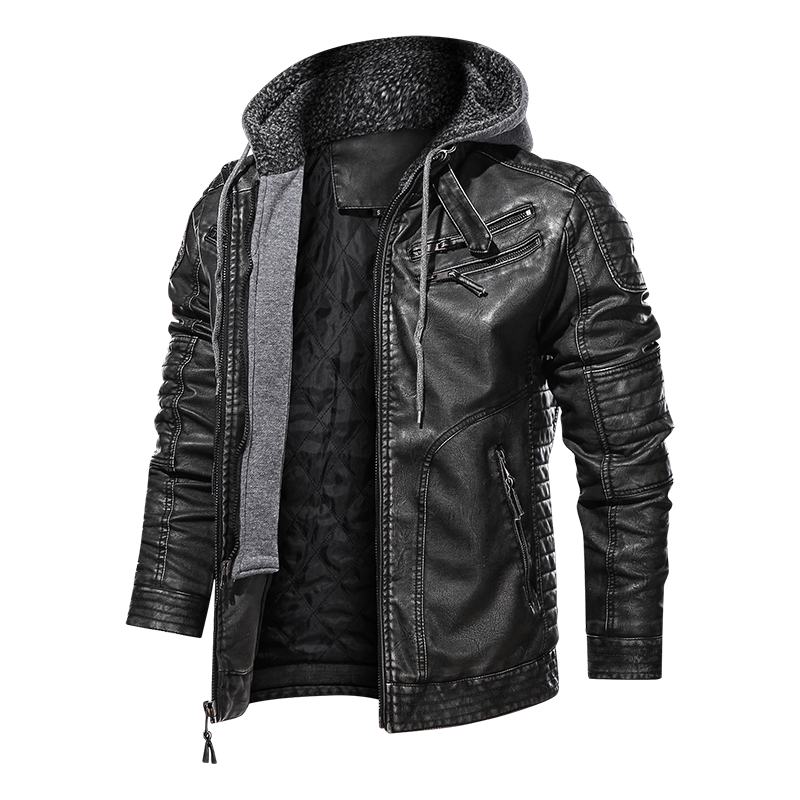 Chaqueta de cuero para hombre Chaquetas de cuero para hombre con capucha de motorista y motorista