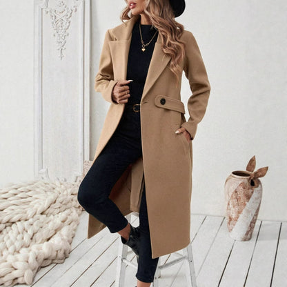 Women's Autumn And Winter Style Casual Camel Lace-up Coat