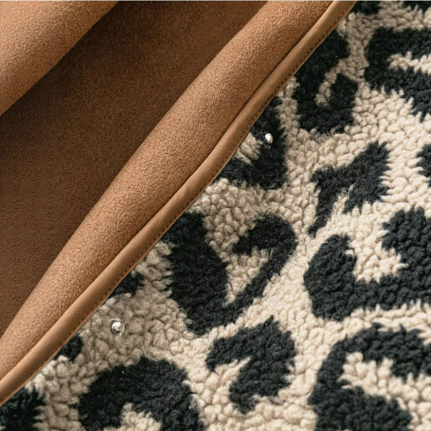 Casual Leather Leopard Print Coat Top