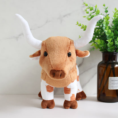 Simulación Longhorn Highland vaca muñeco de peluche Animal de dibujos animados