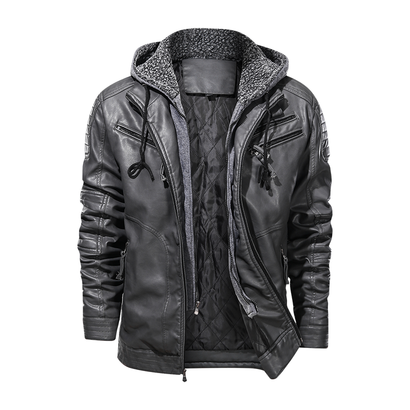 Chaqueta de cuero para hombre Chaquetas de cuero para hombre con capucha de motorista y motorista