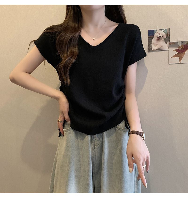 Top corto a juego con corte entallado y rayas finas de verano para mujer