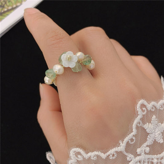 Anillo de flor de concha de moda para mujer