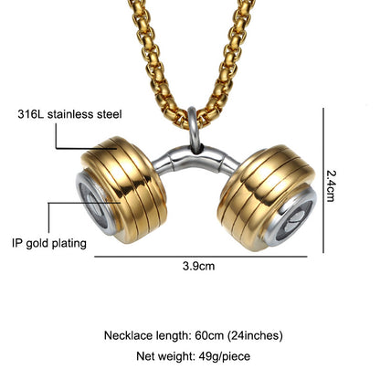 Dumbbell Pendant Stainless Steel Necklace Sporty Style