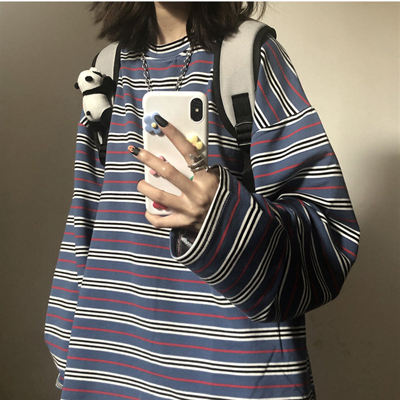 Striped Versatile Retro Underlay Outerwear Top