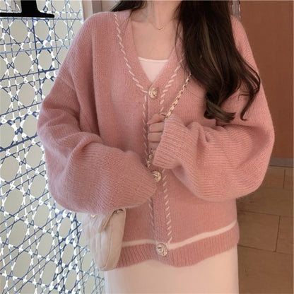 Gentle Knitted Cardigan Women's Loose And Lazy Style Sweater Coat