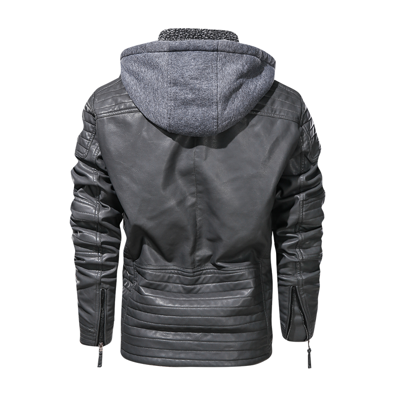 Chaqueta de cuero para hombre Chaquetas de cuero para hombre con capucha de motorista y motorista