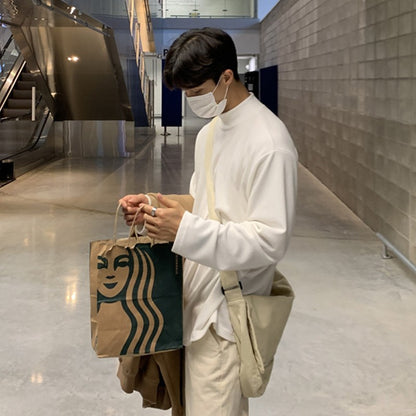 Korean Men's Long Sleeve Warm Mock Neck Sweater