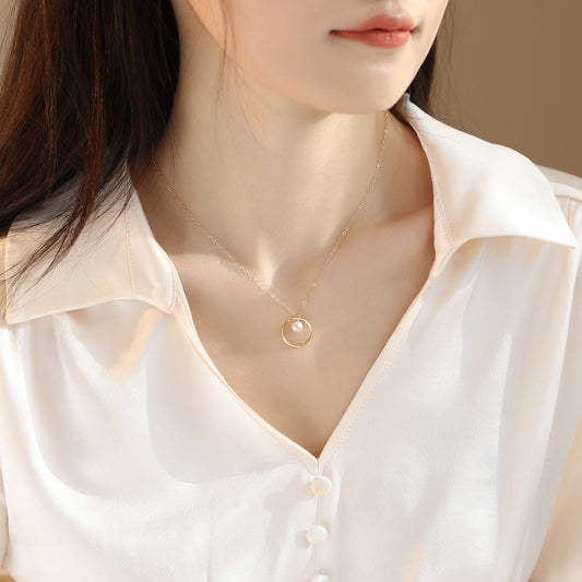 Elégant Perle 14k Sac Or Collier Clavicule Femme