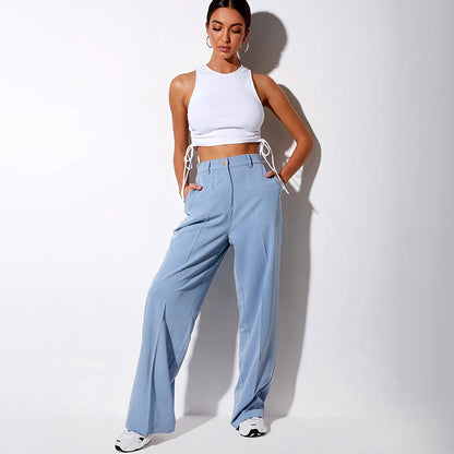 All-match solid color slim long pants women