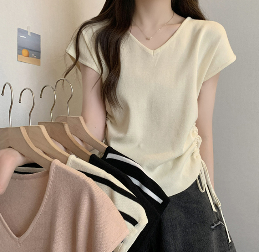 Summer Thin Striped Slim-fit All-matching Short Top For Women