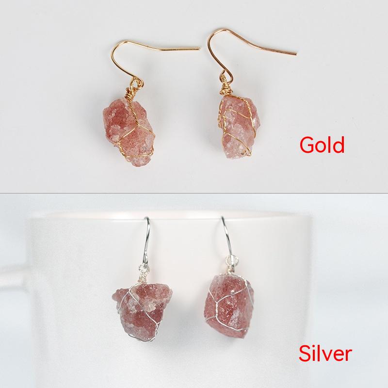 Boucles d'oreilles en pierre brute irrégulière mélangée en cristal naturel