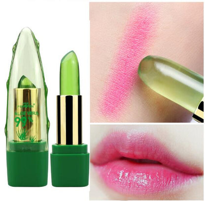 Gel de aloe vera, lápiz labial que cambia de Color, brillo hidratante, antisecado, desalinización, cuidado de labios de grano fino