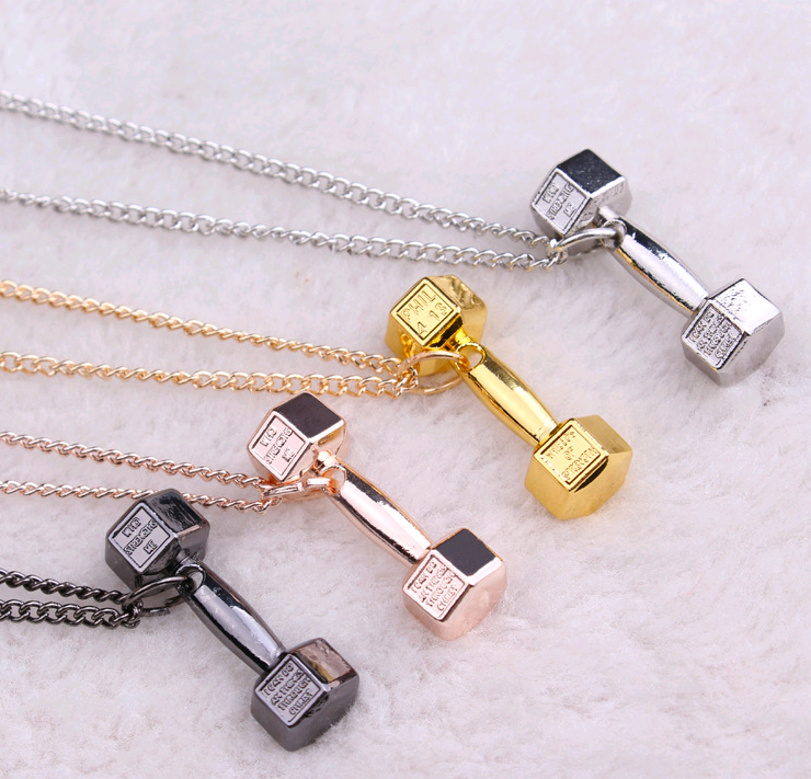 European fashion fitness dumbbell Necklace Pendant Korean couple men domineering female personality titanium barbell accessories