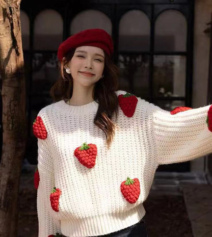 Sweaters Women's Clothing Loose Strawberry Crochet Knit