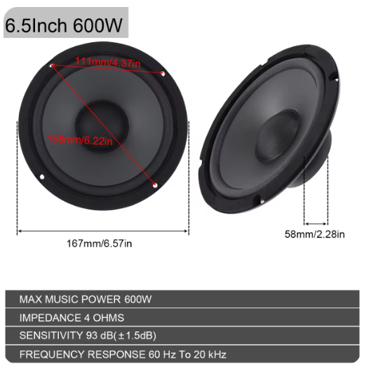 Altavoces de coche con frecuencia de rango completo, 2 piezas, 500W, 5/6,5 pulgadas