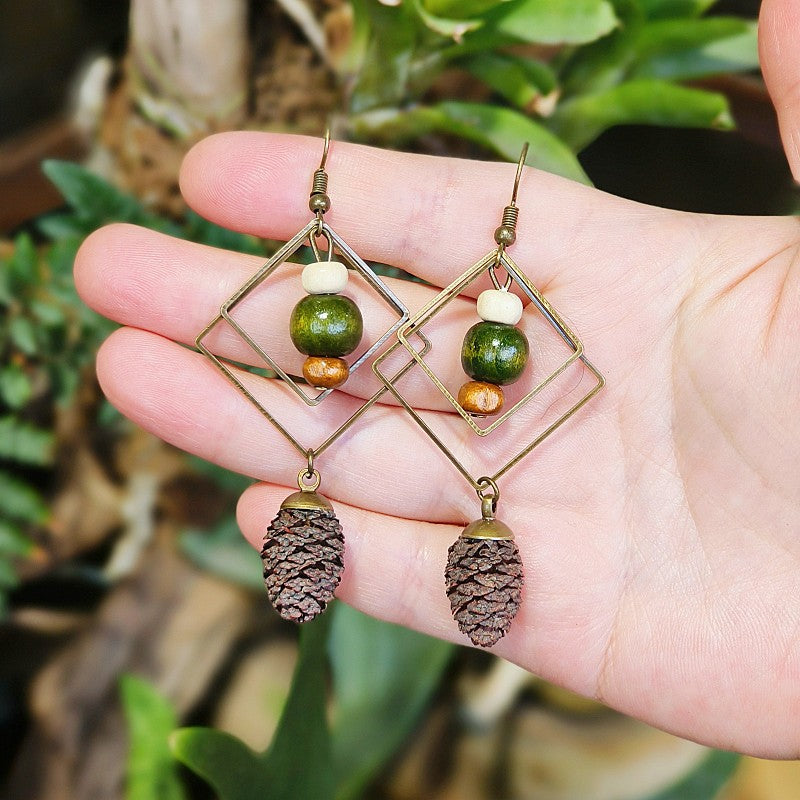 Handmade Retro Mori Style Geometric Earrings Women