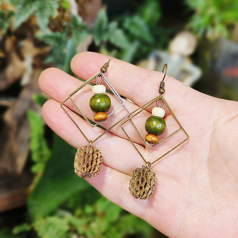 Handmade Retro Mori Style Geometric Earrings Women