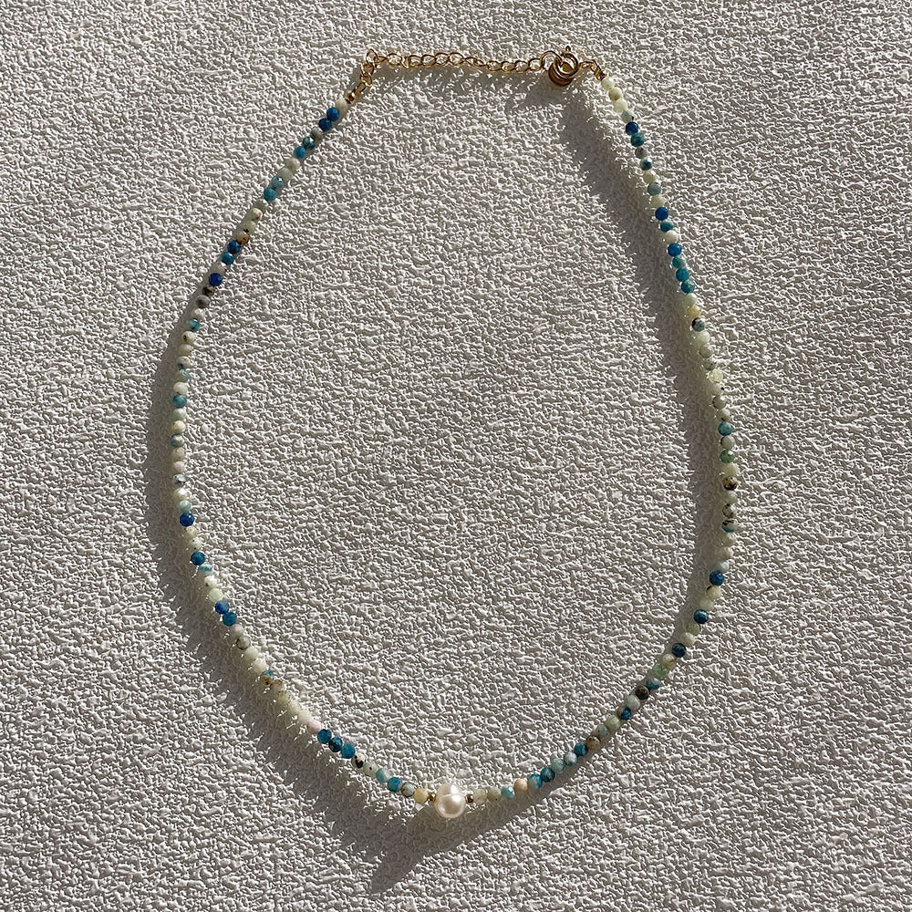 Mintcream Natural Stone Beaded Necklace Freshwater Pearl