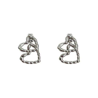 Boucles d'Oreilles Double Cœur Double Amour en Métal Femme