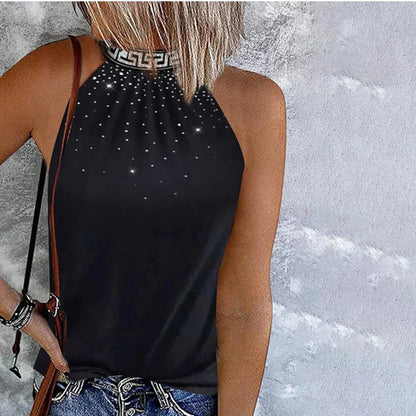 Top ajustado con cuello halter y diamantes de imitación de verano para mujer