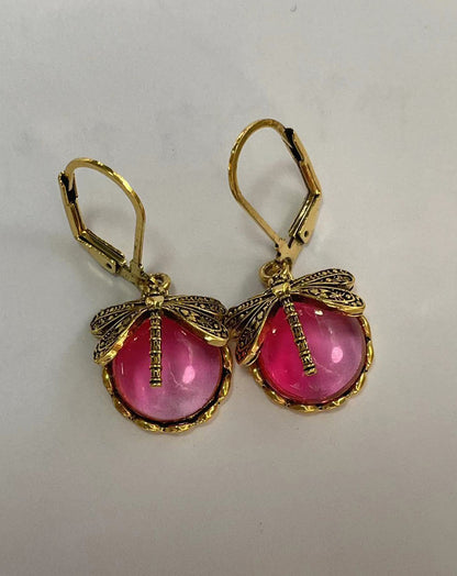 Joyería de moda Pendientes de patrón de libélula vintage Piedra lunar apenada