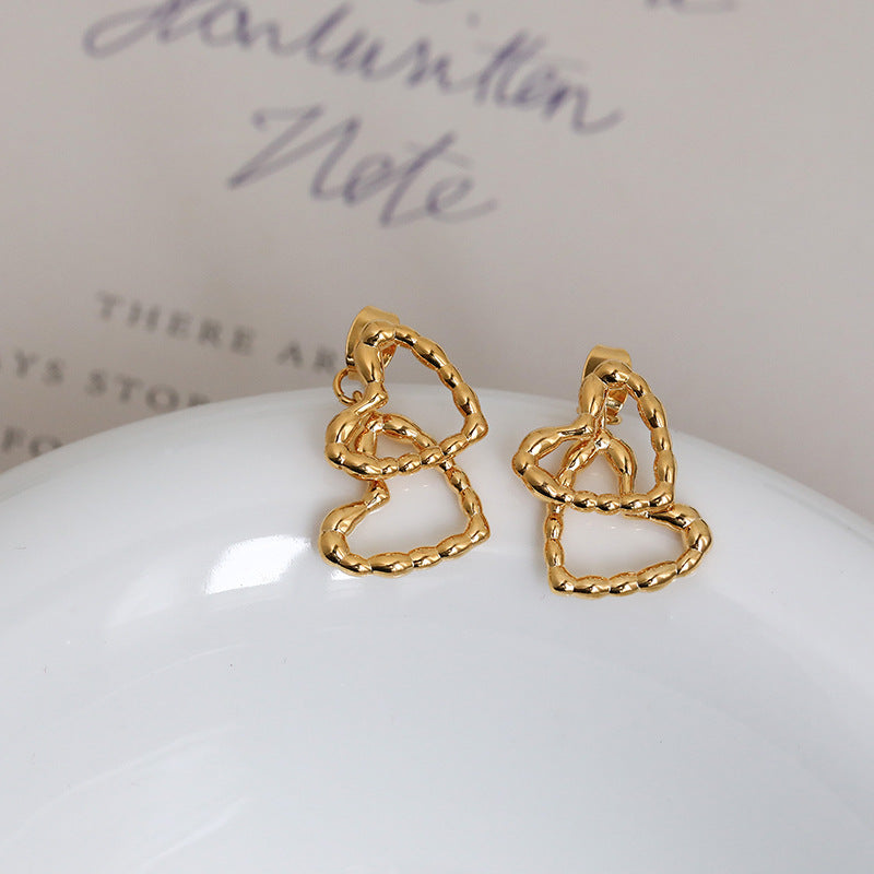 Boucles d'Oreilles Double Cœur Double Amour en Métal Femme