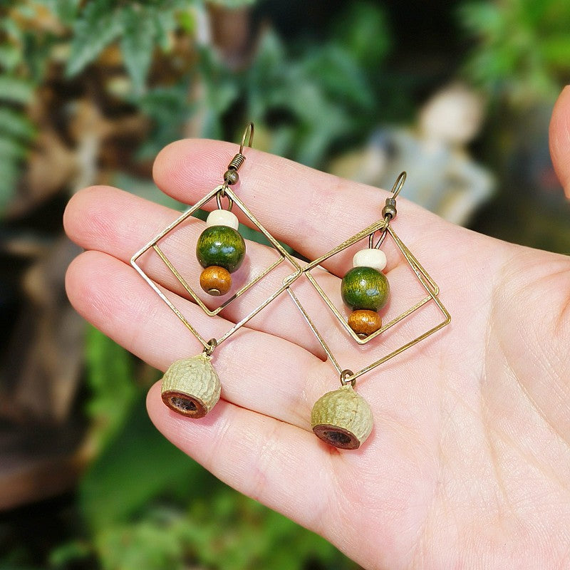 Handmade Retro Mori Style Geometric Earrings Women