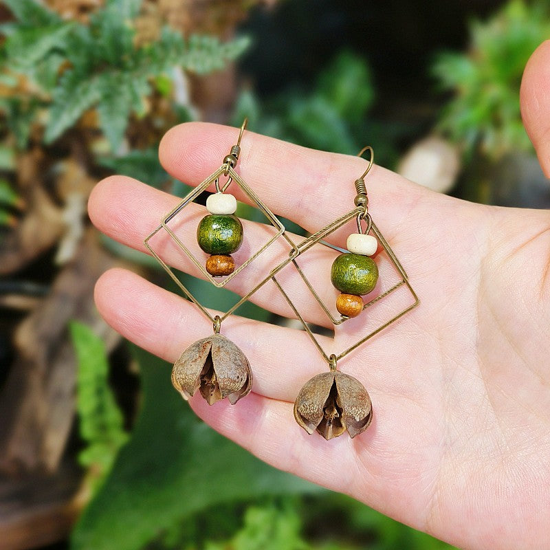 Handmade Retro Mori Style Geometric Earrings Women