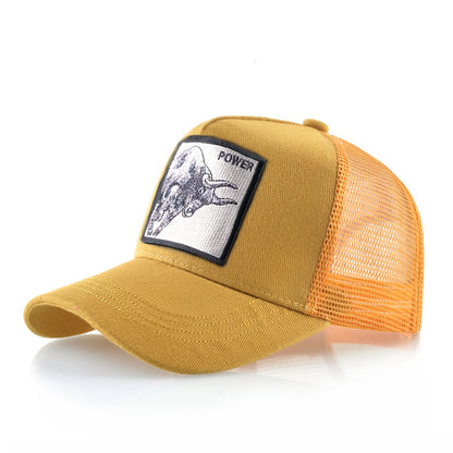 Gorra de béisbol de malla de hip hop con animales bordados