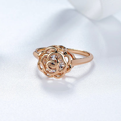 Bague Femme Cuivre Plaqué Or Blanc Zircon Rose Ajourée