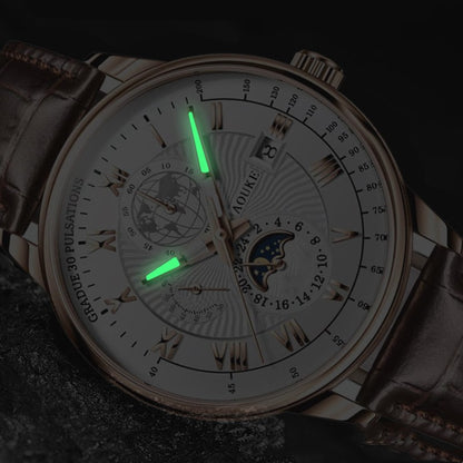 Montre en Cuir Véritable pour Homme Calendrier Lumineux Quartz