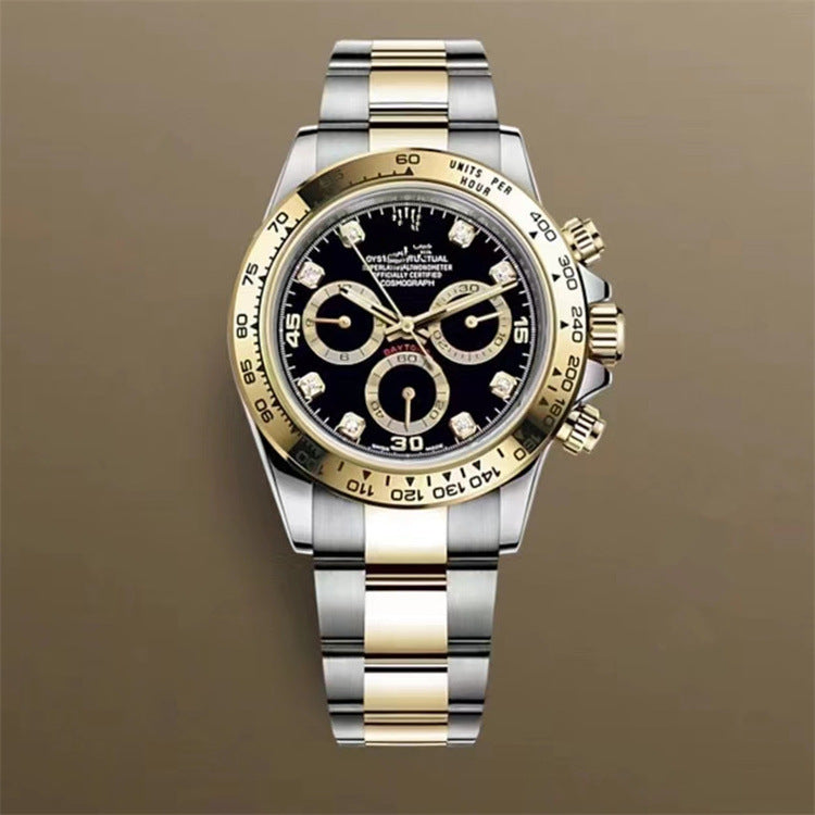 Popular Daytona, reloj mecánico de tres ojos y seis agujas, correa de acero para hombre, reloj de correa de cuarzo multifuncional